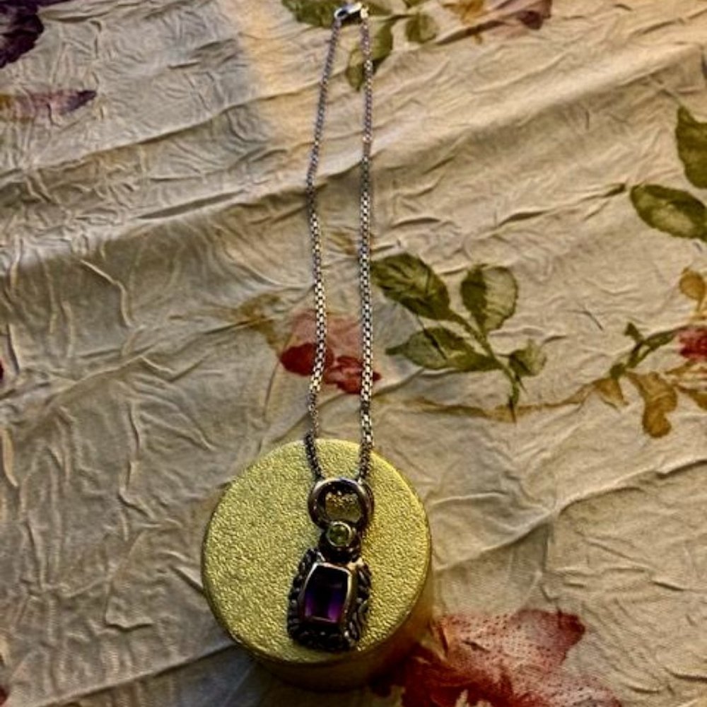 Sterling Silver Necklace W/Amethyst and Peridot Pe